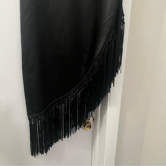 Zara Black Fringed Satin Effect Skirt - Picture 15 of 16